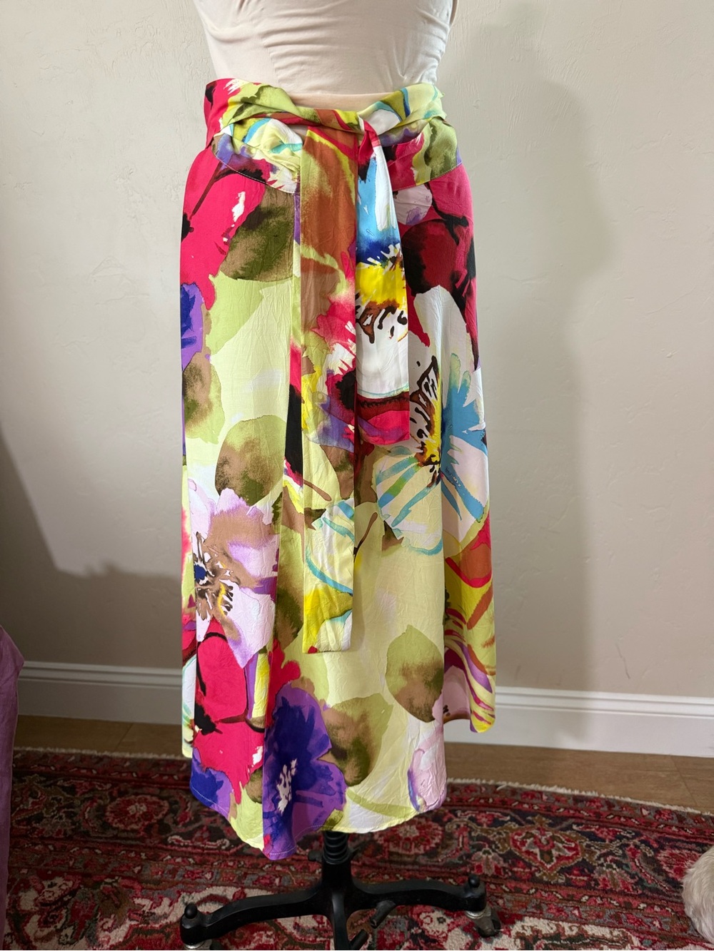 Jams World vintage rayon wrap skirt colorful Flower Splash vibrant print Medium